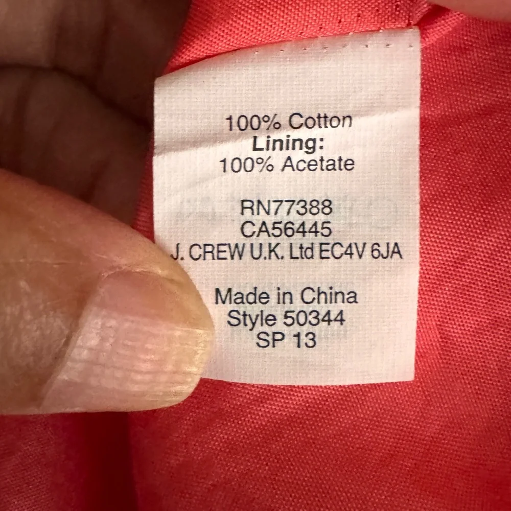 J.crew size 4 100% cotton sleeveless coral pleat tunic  dress
